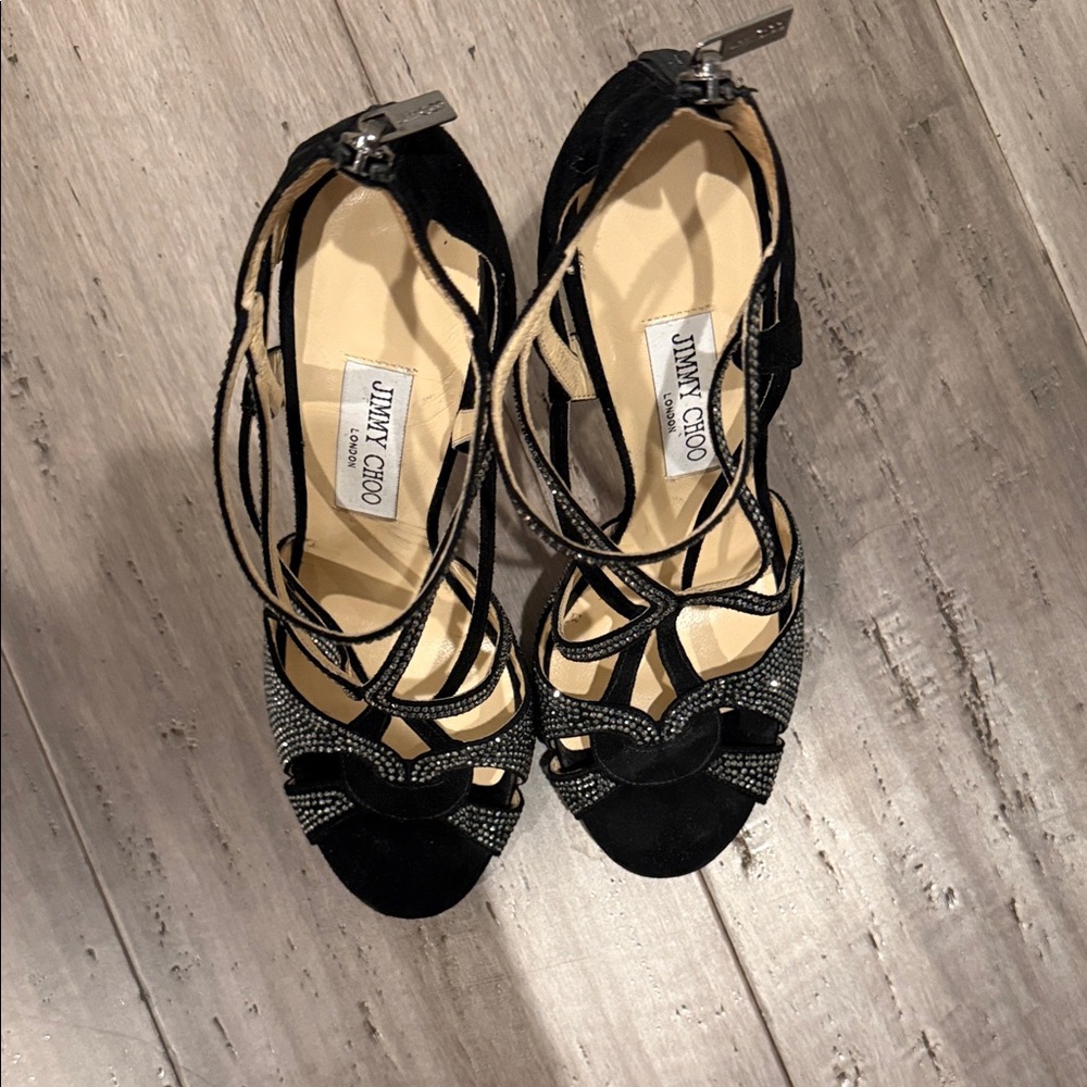 Jimmy Choo Black and Silver Strappy Heels - Picture 5 of 6
